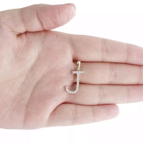 Real Diamond 10K Gold Letter J Charm Pendant - Picture 1 of 3